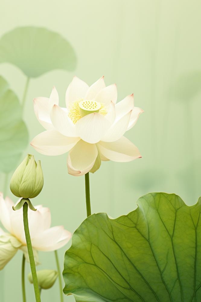 淡雅绿色白荷花简约节气海报背景