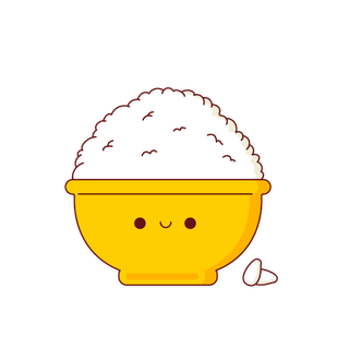 卡通线条插画美食大米米饭