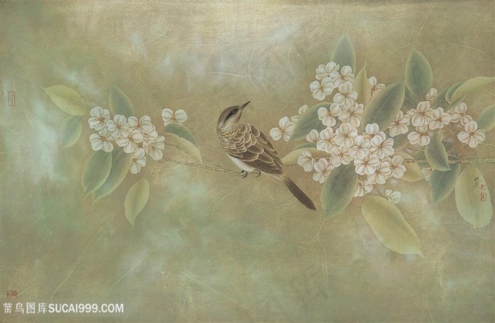 花鸟中式高清装饰画插画