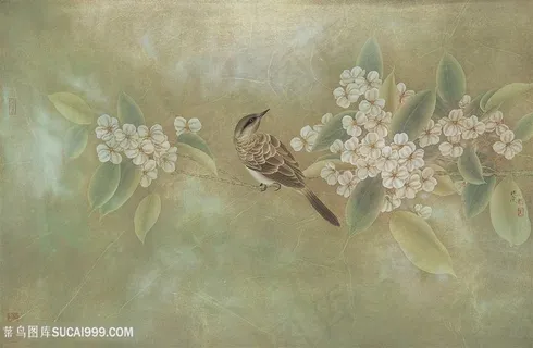 花鸟中式高清装饰画插画