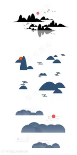 水墨画海鸥太阳山水国画