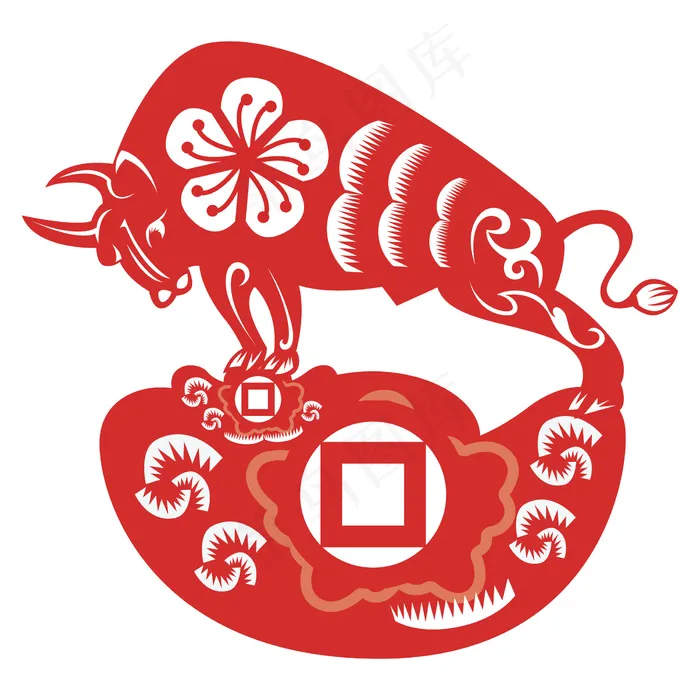 牛剪纸 剪纸风元素ai矢量模版下载