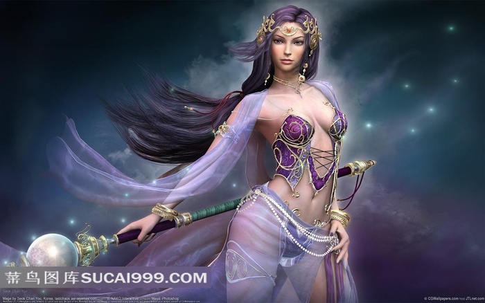 手拿武器的性感手绘长发美女