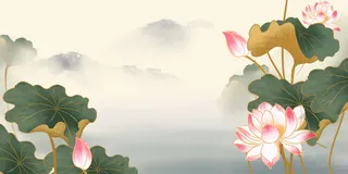 荷花中国风艺术绘画PSD素材