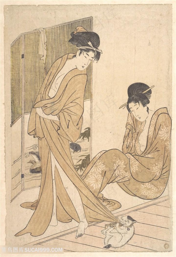 喜多川歌磨手绘日系女性生活装饰画
