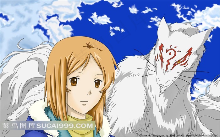 少女狐狸插画素材