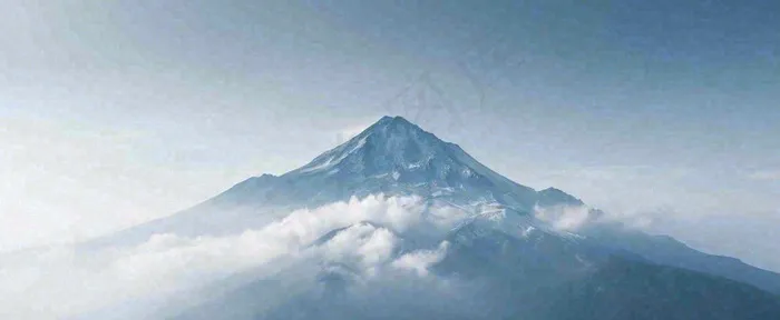 雪山山脉云层云端意境冰山，自然风景冬天蓝天白云摄影图(1712x704)