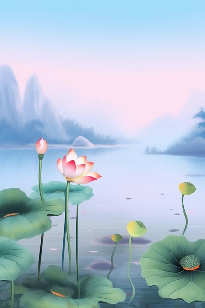 紫色简约国风莲花傍晚背景