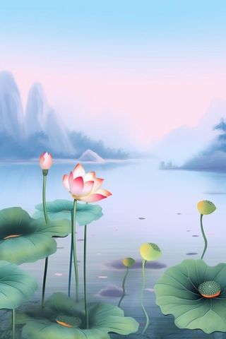 紫色简约国风莲花傍晚背景