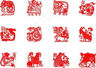 春节十二生肖剪纸图片