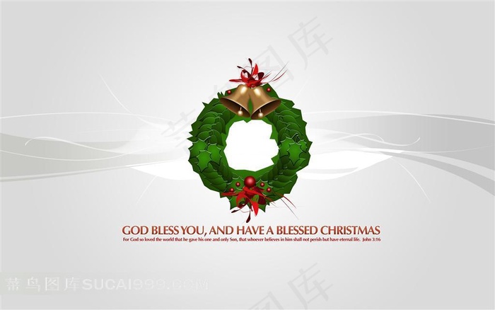 精美花环铜铃圣诞背景素材