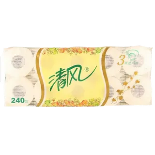 清风 冬夏花韵卷纸巾厕纸卫生纸3层 240段x10卷／条超市商品白底图免抠实物摄影png格式图片透明底