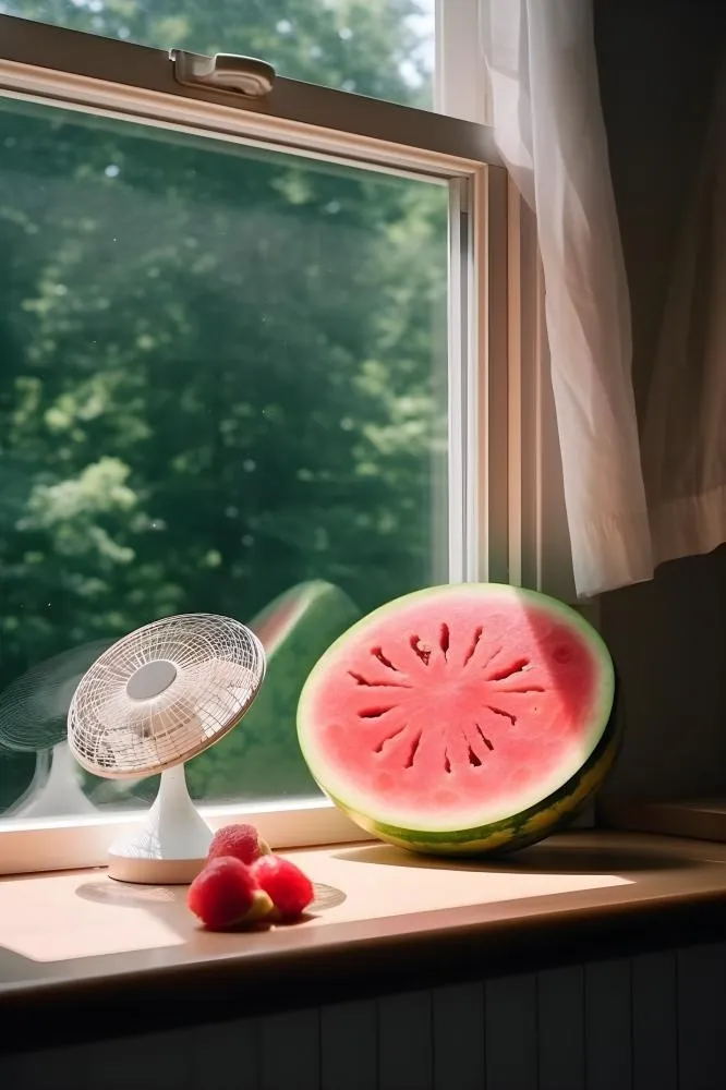 窗台西瓜清新背景(2400x3600)