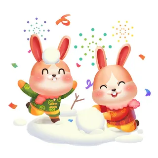 手绘2023兔年新年卡通兔子形象IP插画元素PSD设计素材png图案