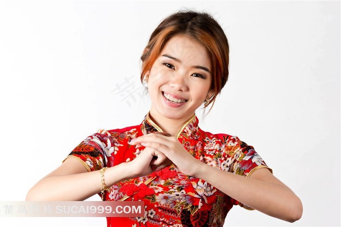 作抱拳状唐装美女手势摄影高清图片