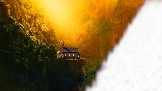 瀑布, 教会, 悬崖, 天上, 光, 耶稣, 基督, 上帝