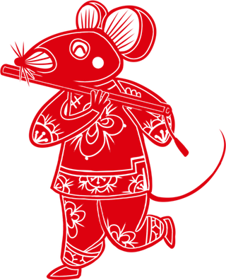 红色喜庆鼠年剪纸窗花新年快乐免扣PNG素材图片 (21)