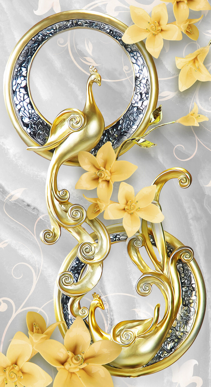 现代金色孔雀装饰画