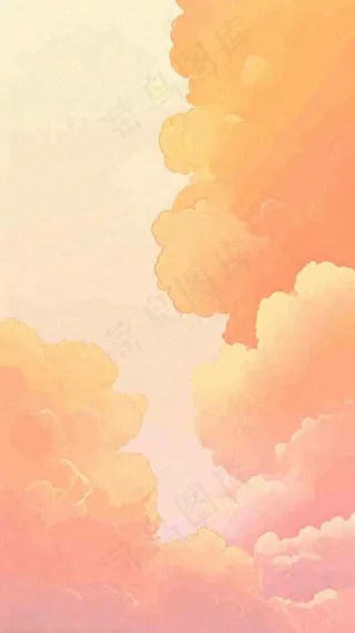 橙色渐变落日天空白云简约扁平手绘背景