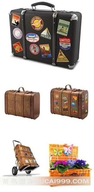身贴标签的神奇旅行箱高清图片素材