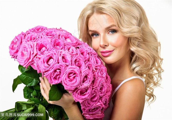 唯美粉色花朵与美女高清