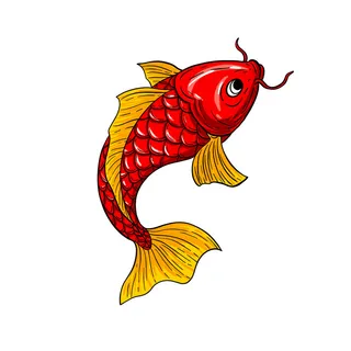 手绘烫金国潮中国风卡通锦鲤鱼金鱼插画装饰元素PSD设计素材