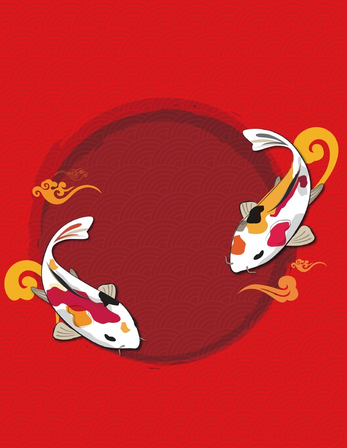 中国风圆形双鱼锦鲤素材ai矢量模版下载
