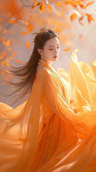 秋天意境美女仙女，秋叶浪漫温馨，立秋秋分