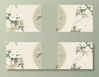 中国风传统水墨古风古典展板边框工笔画PS海报背景平面设计素材