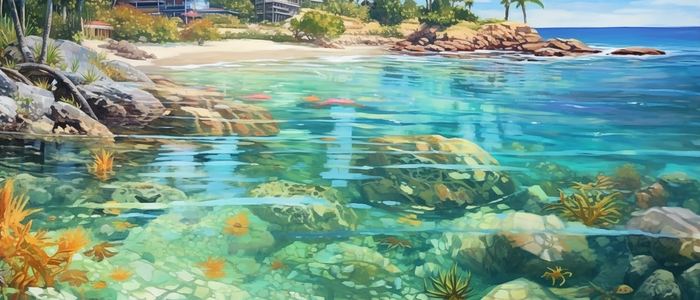 海滩旁清澈的海水异想天开的梦境风格热带象征主义(5040x2160)