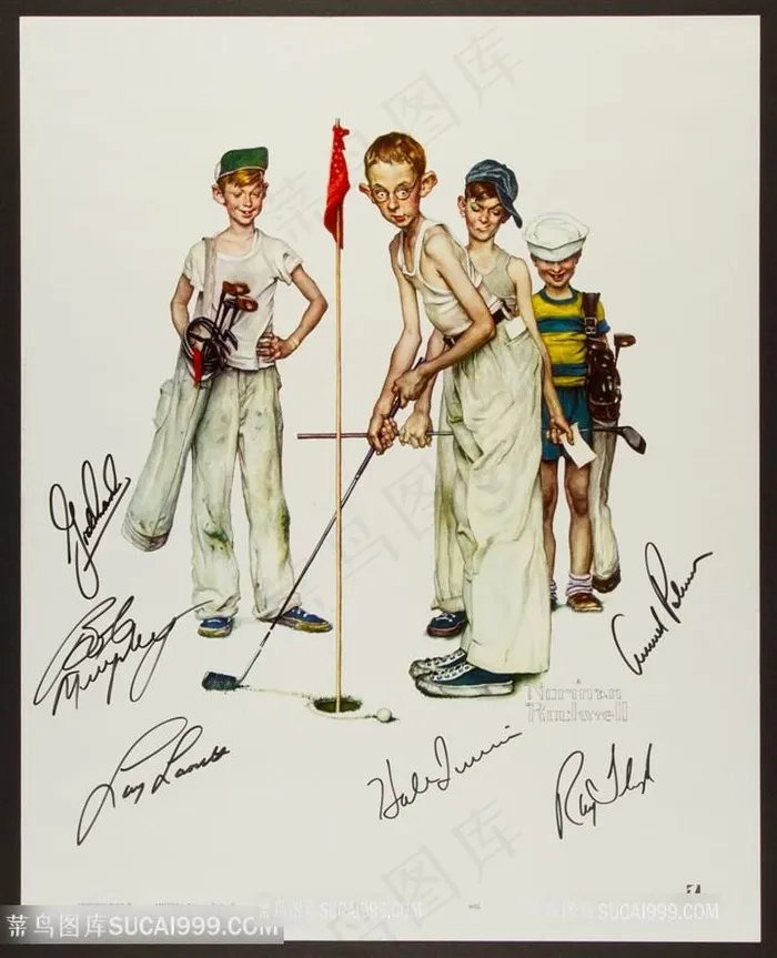 诺曼 · 洛克威尔手绘高尔夫球男孩装饰画