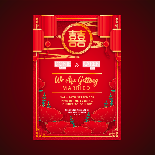 祝贺婚礼结婚邀请卡素材eps,ai矢量模版下载