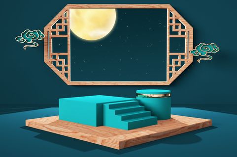 中国风古典喜庆C4D背景图3D国潮场景促销活动海报PSD设计素材模板