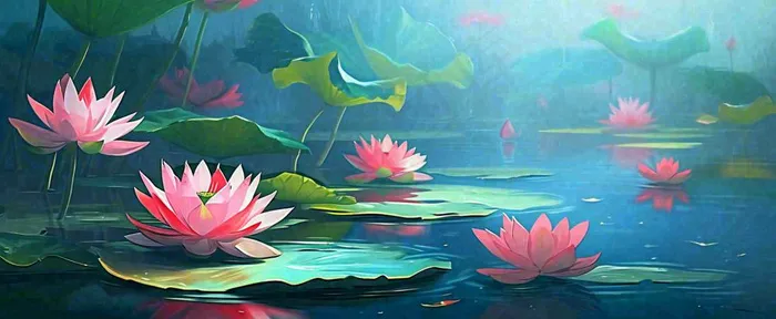 夏天荷花池荷叶池塘，夏至小暑大暑(1712x704)