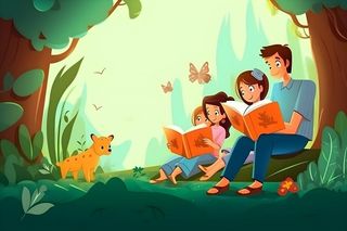 父亲爸爸抱着孩子看书阅读背景