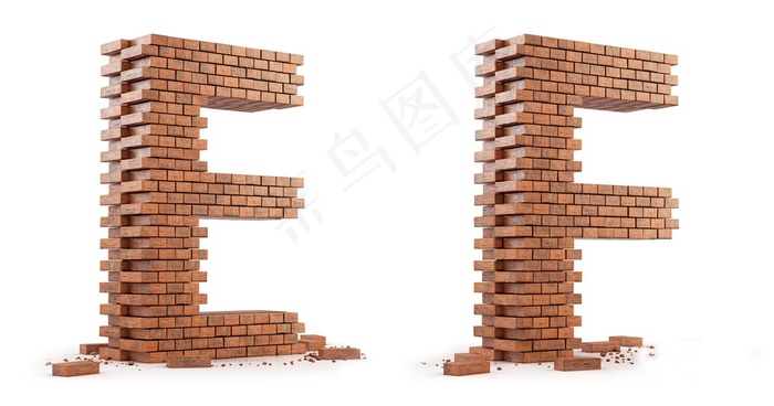 创意砖墙EF字母设计高清图片