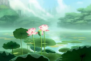 简约大气意境绿色荷花背景