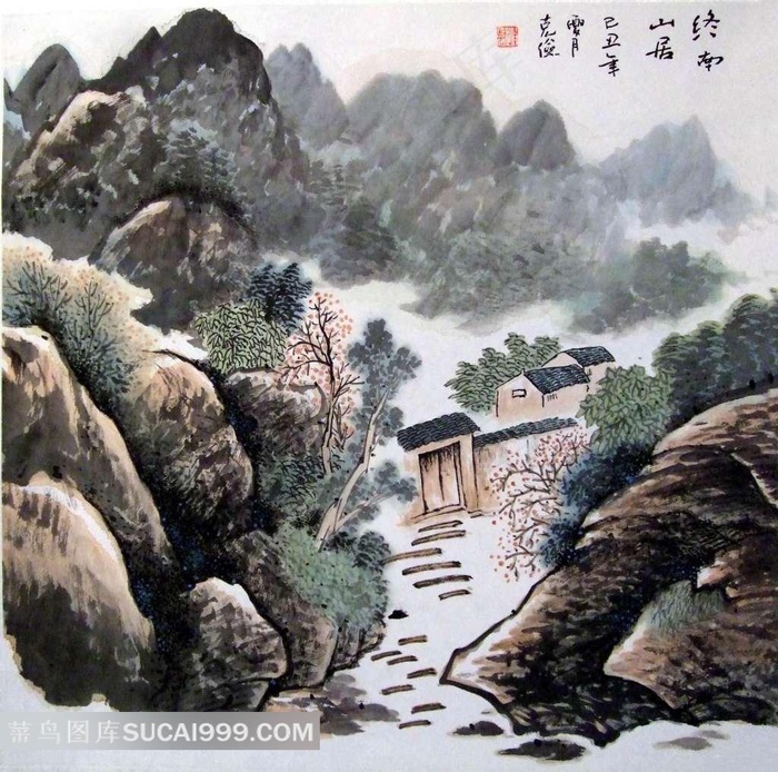 山水水墨国画美景素材
