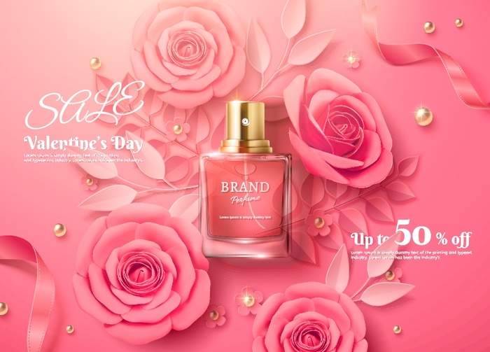 电商广告香水粉色花卉背景