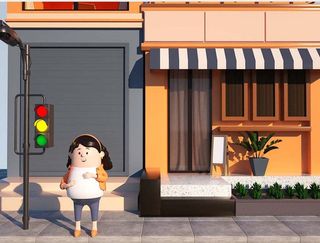 橙黄色C4D卡通风格女士街边风景IP形象