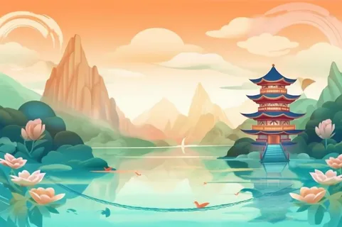 国风仙鹤黄蓝绿背景