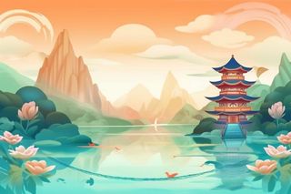 国风仙鹤黄蓝绿背景