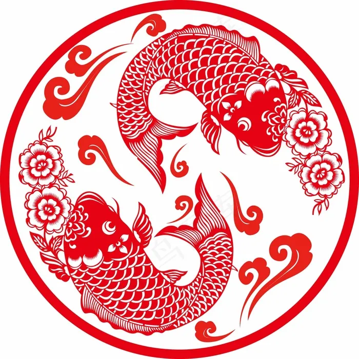 鲤鱼剪纸 剪纸风元素ai矢量模版下载