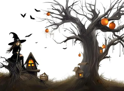 万圣节城堡树枝黑暗恐怖插画免抠