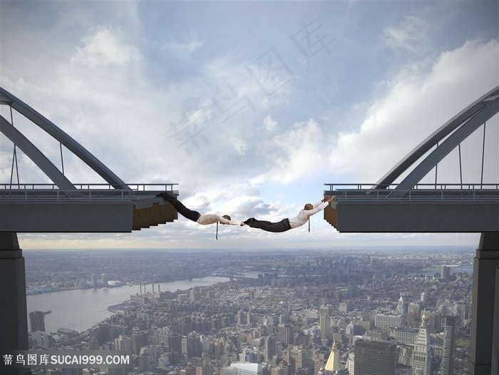 抓着桥的商务人士高清图片