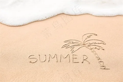 沙滩上的数字英文景色高清素材图片