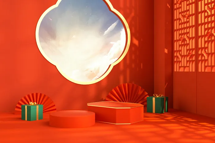 中国风古典背景红色喜庆新年主图背景psd模版下载