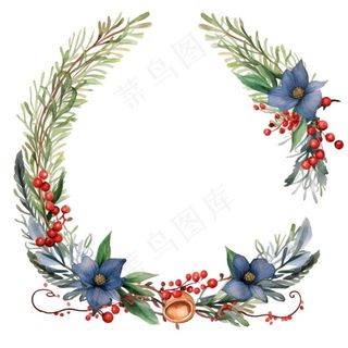 花环圣诞花环松球水彩免抠