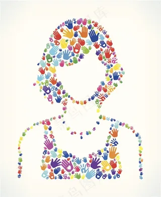 彩色手掌形创意组合男子上身剪影图片