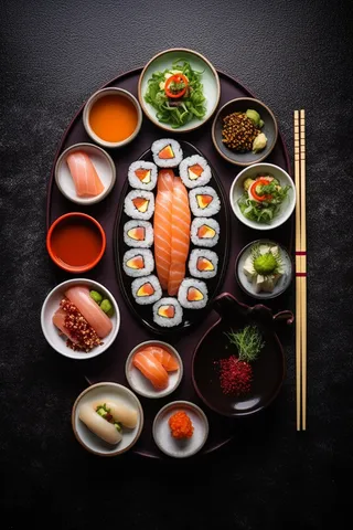 寿司三文鱼鱼籽手握美食摄影图